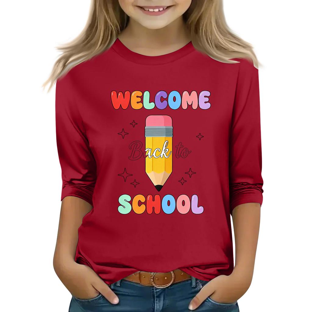 Kids Printed Three-Quarter Sleeve Round Neck Top for Back to School Casual Wear