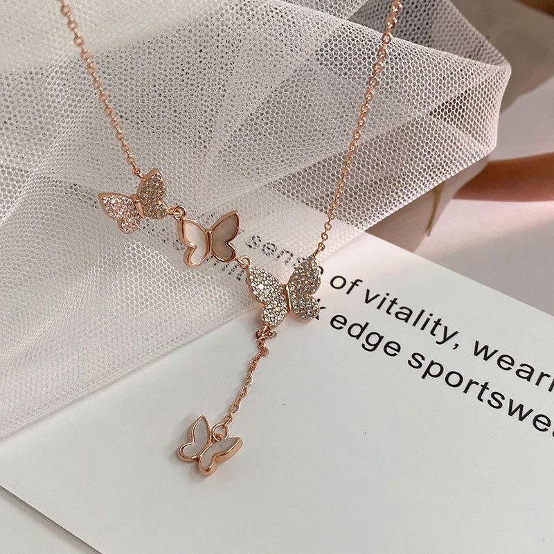 

Легкое роскошное высококачественное ожерелье с кисточками в виде бабочек, цепочка с четырьмя бабочками на ключицу, Y-образное ожерелье для женщин