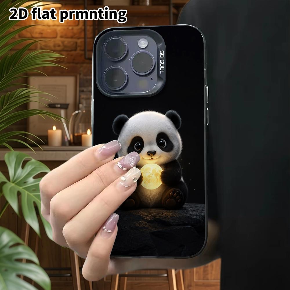 Carcasa de telefon: Plat 2D, potrivit pentru husă protectoare iPhone 18 17 16 15 14 13 12 Pro, ursuleț panda mic îmbrățișând luna, cadou de sărbătoare perfect pentru Crăciun an