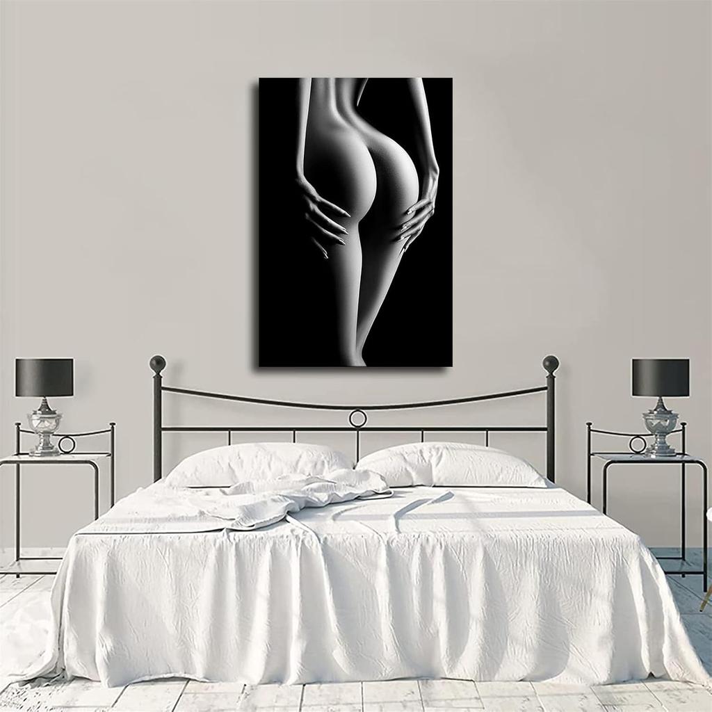 Sexy Frau Malerei Mädchen Poster und Drucke Schwarz und Weiß Wandkunst Leinwandbilder für Wohnzimmer Heimdekoration (24×36inch-Kein Rahmen)