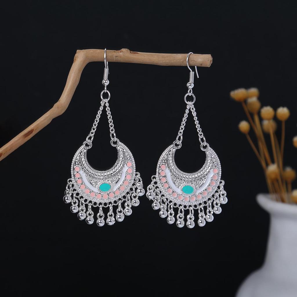 Vintage Ethnic Miao Silver Alloy Teardrop Tassel Earrings