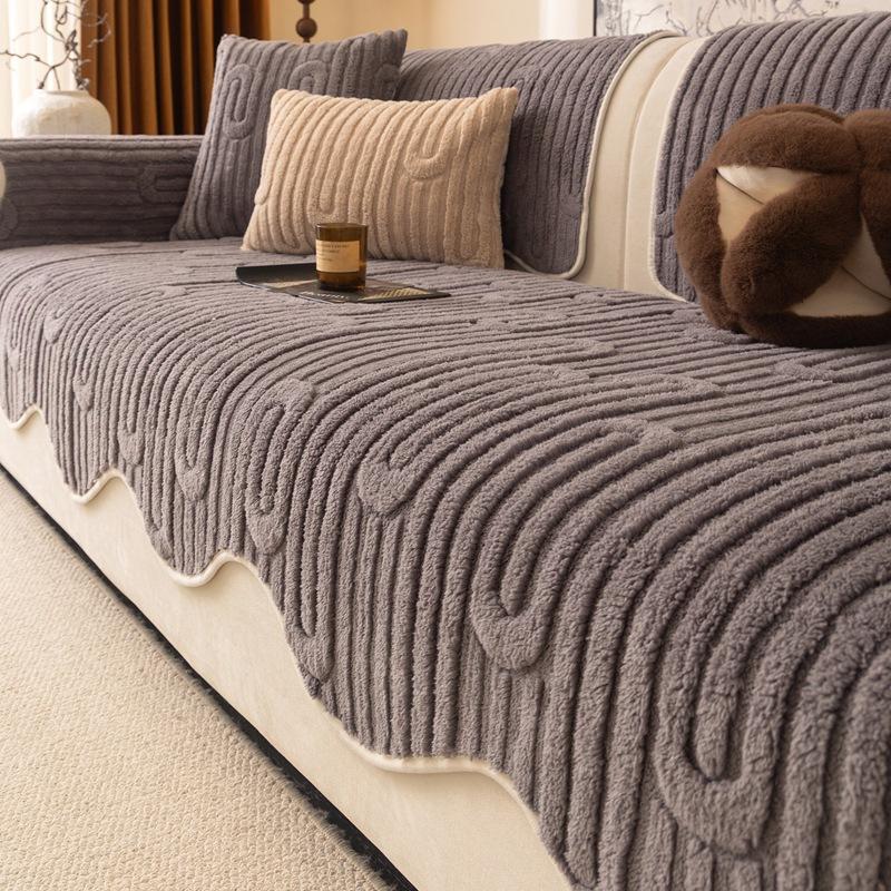 Thickened Warm Sofa Cover Cloth Irregular Anti Slip Sofa Cushion Cover Soft and Sticky Cream Style Autumn and Winter New Style