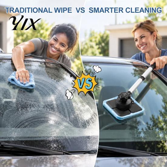 Window Cleaning Supplies for RVs Magnetic Windshield Kit, Double-Sided Car Glass Cleaner with Streak Free Auto Long Telescopic Handle, Reusable