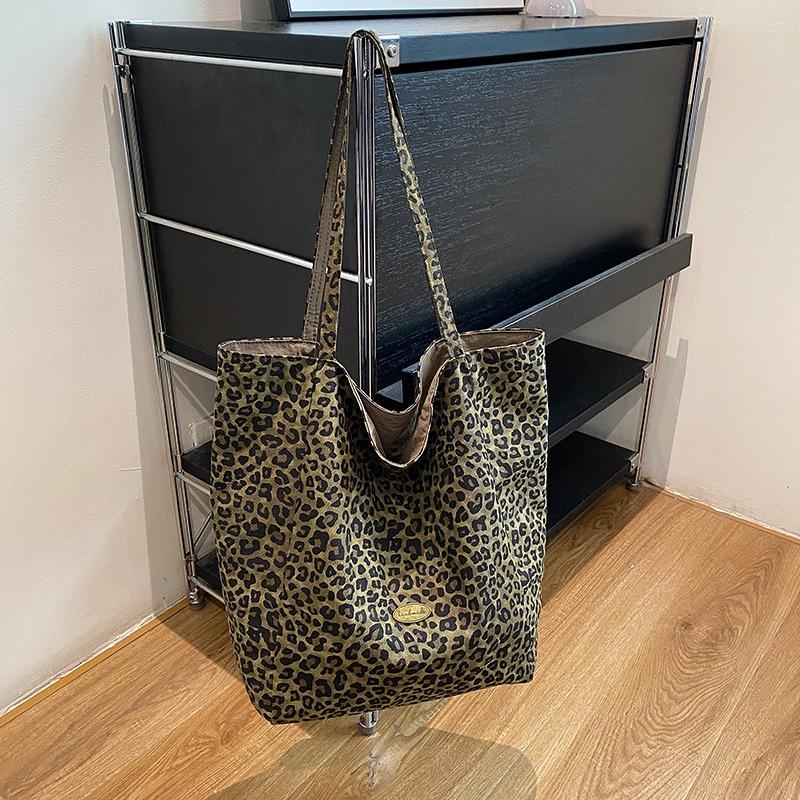 Bolso de Lona de Estampado de Leopardo Doble Cara, Bolso de Hombro, Bolso de Mano de Gran Capacidad, Bolso Tote de Gran Capacidad