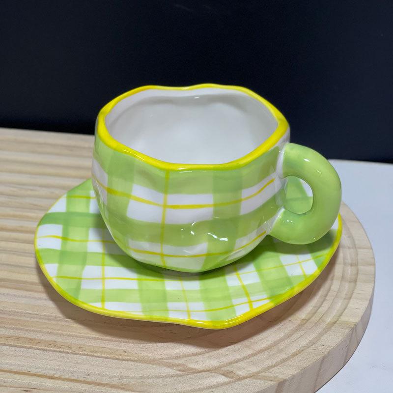 Hand Painted Blue Sky White Clouds Coffee Mug with Saucer Ceramic Handmade Tea Cup Saucer Set Lovely Gift Irregular Coffee Mug