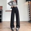 Women's Plus Velvet Patchwork Wide-Leg Jeans: Loose, Slimming, Floor-Length Fashion for Autumn and Winter.