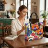  Colorful Lotus Print Tote Bag Casual Large Capacity Canvas Shoulder Bag for Daily Use
