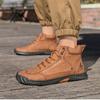 Women/ Men's PU Leather Boots, Men's Fashionable Handmade Stitched Ankle Boots, Flat Bottomed Lace Up Casual Shoes