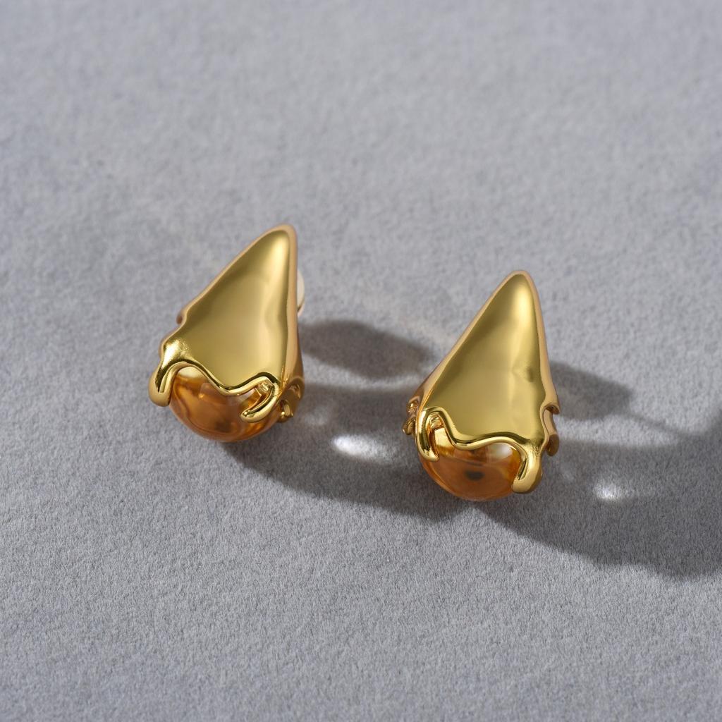 Metal Inlaid Water Drop Glass Beads S925 Silver Needle Stud Earrings Simple Sweet Cool Style Personalized Fashion Earrings