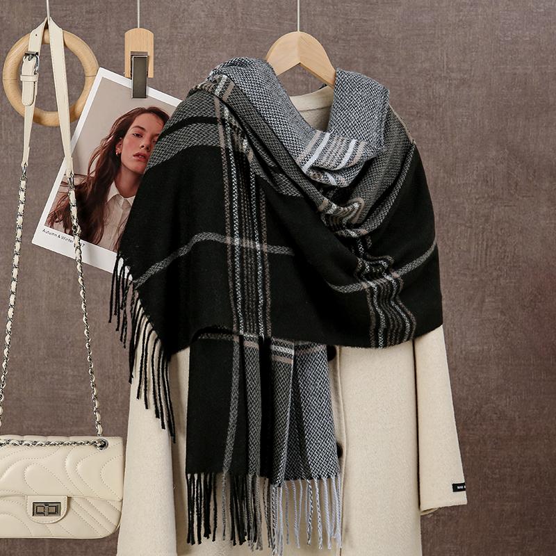 Marke Warmer Karomuster Kaschmir Poncho Schal Schal Luxuriöser Druck Dicke Pashmina Winterdecke Wickel Bufanda Lässiger Hijab Stolen Echarpe
