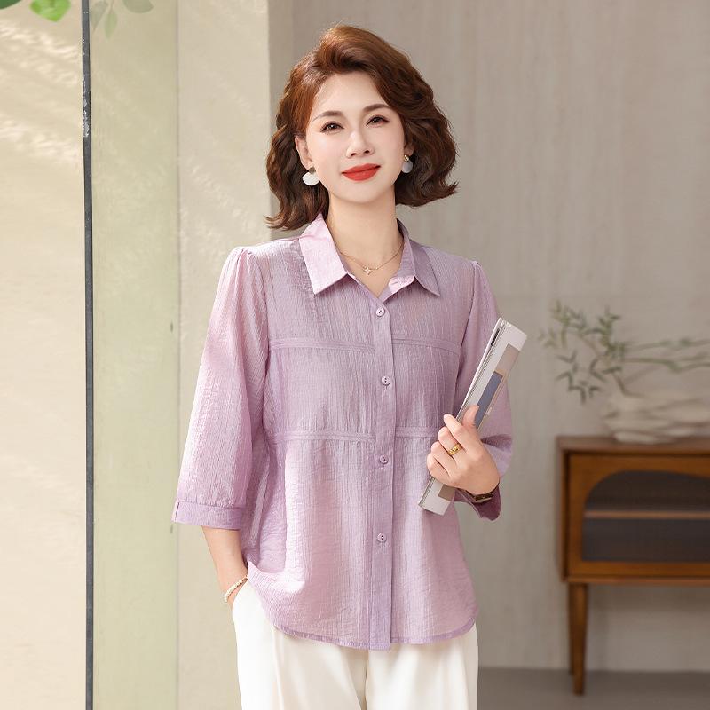 

Korean Style Mid-Sleeve Lapel Shirt for Women - New Slimming and Chic Early Spring Top XL (90-105 catties) червоний/Фіолетовий