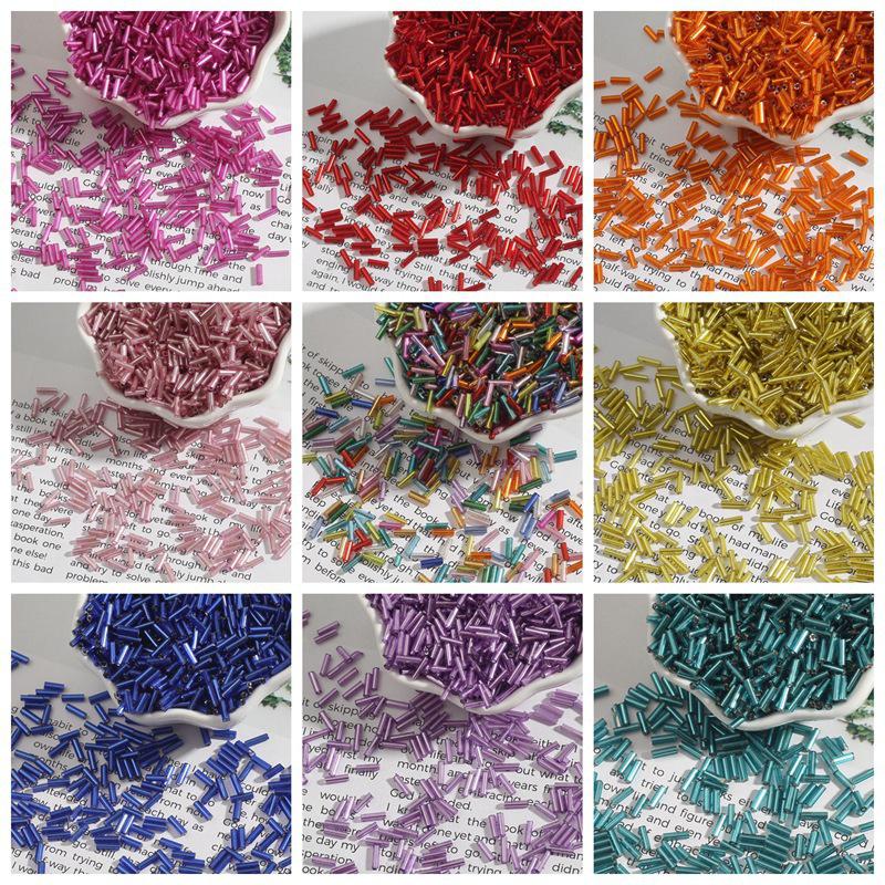 Silver-Filled 2x7mm Rice Tube Glass Beads for Handmade DIY Jewelry and Clothing Accessories