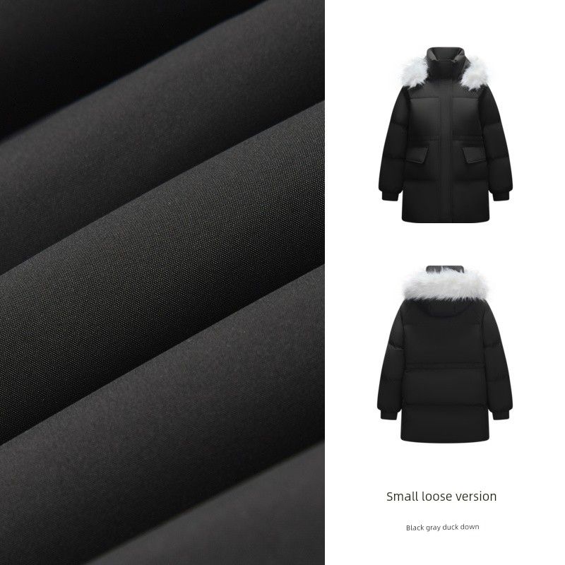 

Senma down Jacket Female Mid Length Long Length Waist Trimming Loose Fur Collar Hood 2023 Winter New Arrival Windproof Waterproof Thick Coat New arrival-Black (Grey Duck Down) 90001 160/84A/M