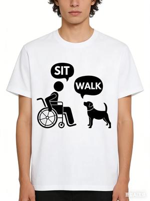 Funny Reverse Dog Comunisexd Cotton TShirt For Adults Kids Wheelchair User Walking Dog While Sitting Humorous Imaginative Design