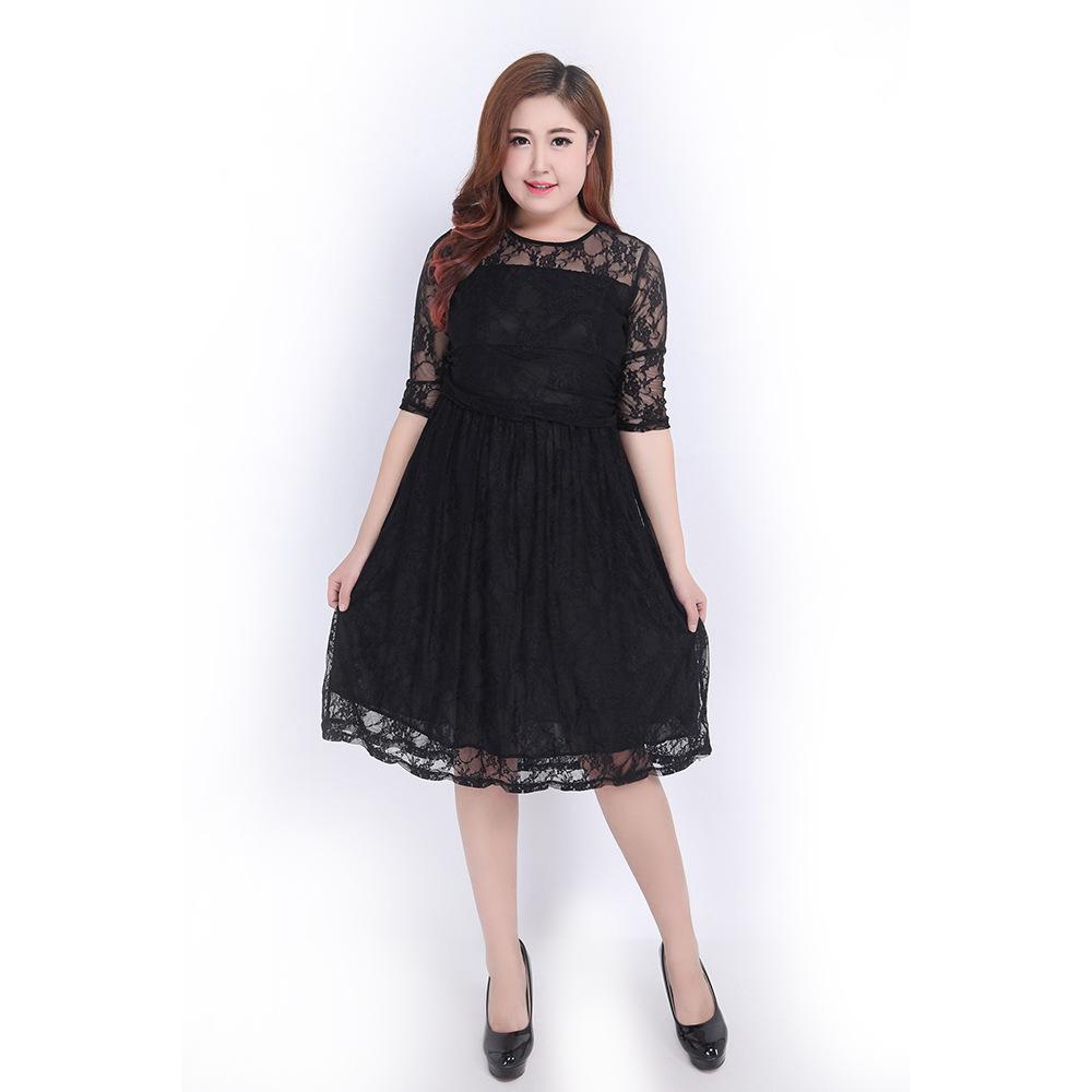 

Hot Sale Fat MM Large Size Women s Clothing European and American Elegant Dress Dress, Medium Sleeve Dress Lace Dress XXXL чорний