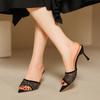 Fashionable Versatile High Heel Slippers Pointed Toe Rhinestone Decorated One-piece Strap Sandals Casual Elegant Ladies Shoes