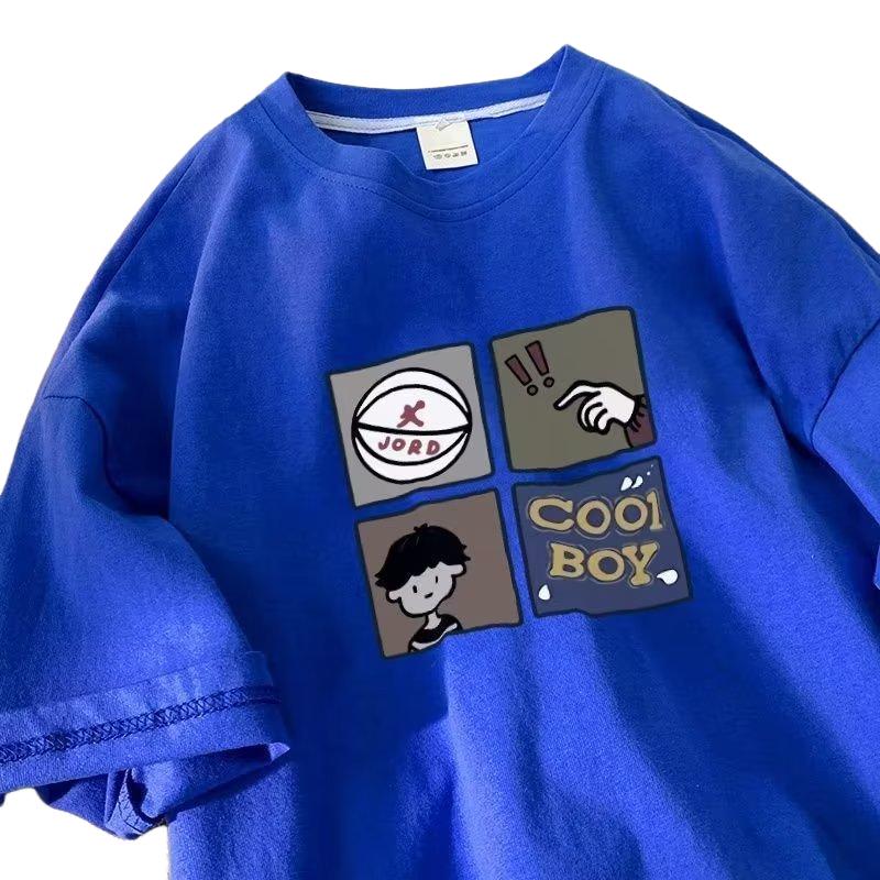 2024 Summer Trend Printed Hip Hop Solid Color Short Sleeve Loose Casual Sports Round Neck Top Short Sleeve Men's Large Size 8XL