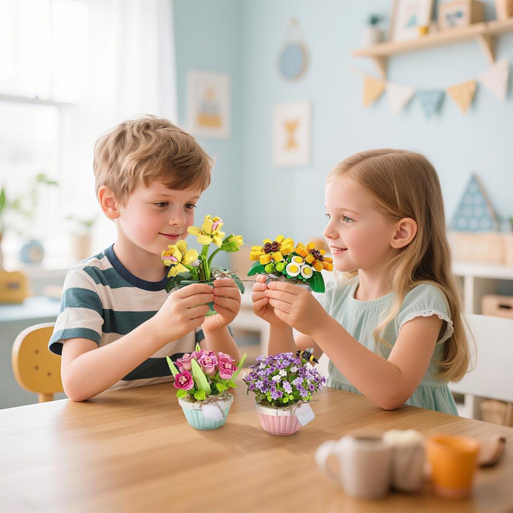 Diy Hand-assembled Flower Buildingblocks With Small Pieces, Everlasting Hand-held Flower Toys