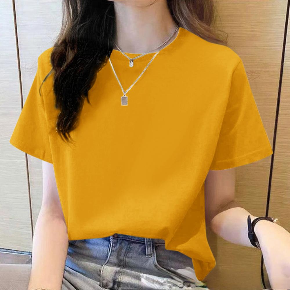 T-shirt da donna estiva larga di alta qualità, girocollo, tinta unita, manica corta, abbigliamento da lavoro da donna, maglietta a manica corta