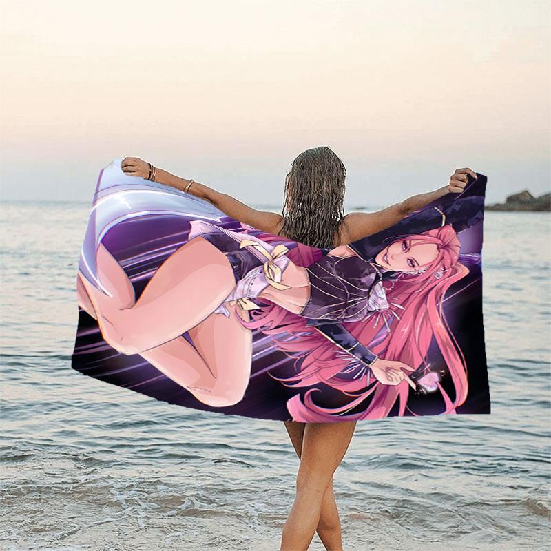 1pc KPop Demon Hunters MIRA1 Beach Towel, Beach and Seaside Swimming Pool Equipment, Fashion Pattern, Rectangular, Travel Essentials