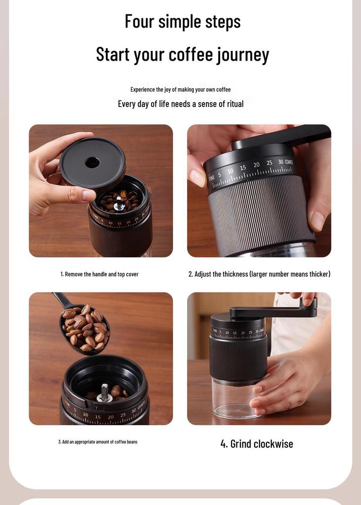 Manual Hand-Crank Coffee Bean Grinder for Home and Outdoor Use