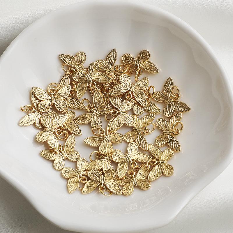 14K Gold Filled Engraved Butterfly Pendant with Crystal Beaded Necklace for DIY Jewelry Crafting.
