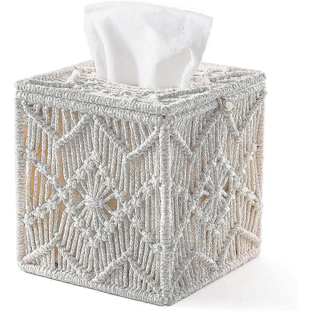 Tissue Box Cover Boho Decor Square Paper Tissue Holder With Bead Buckle Macrame Napkin Tissues Organizer Home Decor For Bathroom Bedroom Dresser Livin