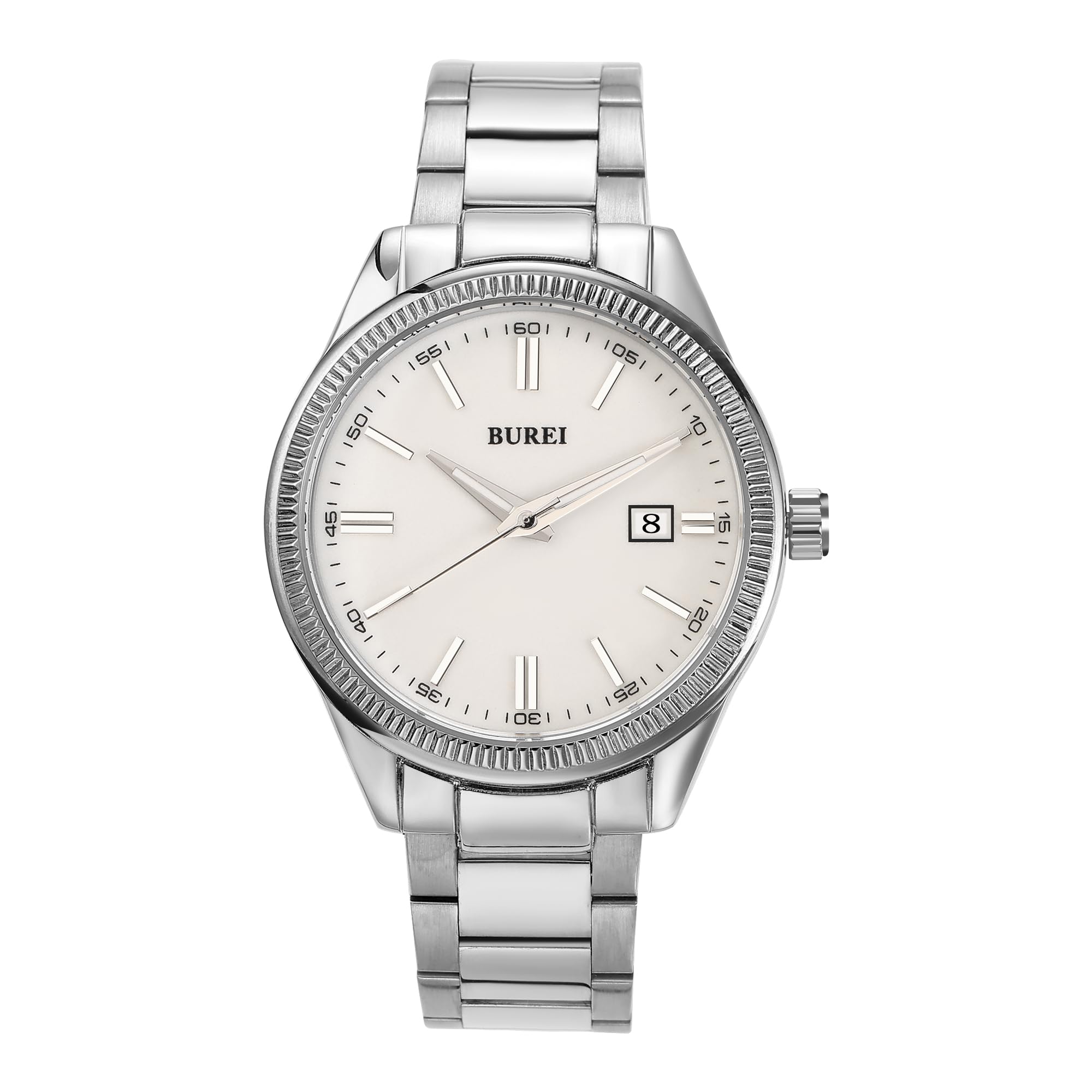

BUREI Analog Quartz Simple Date Stainless Popular Day Luxury Watch Men s Watch, Design, Display, Waterproof, Easy-to-Read Steel, Brand, Silver,