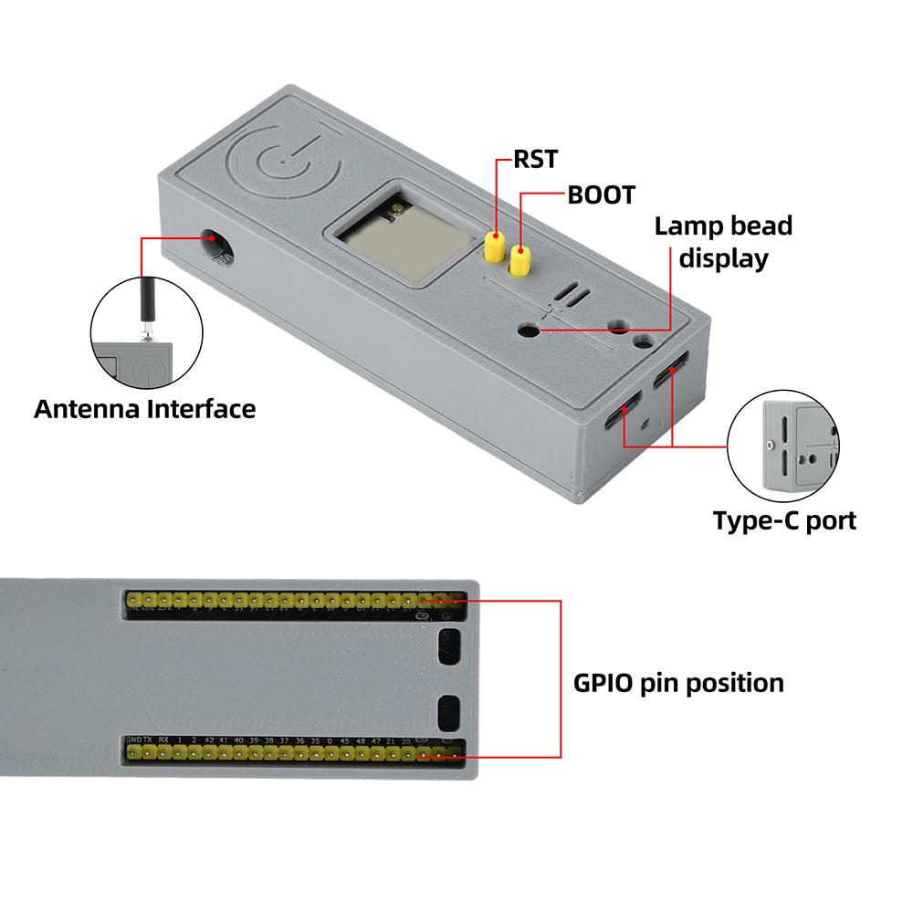 Protective Grey Case Compatible With ESP32-S3 44Pin WIFI BT Development Board Enclosure Kit With Antenna Hole Type C Opening