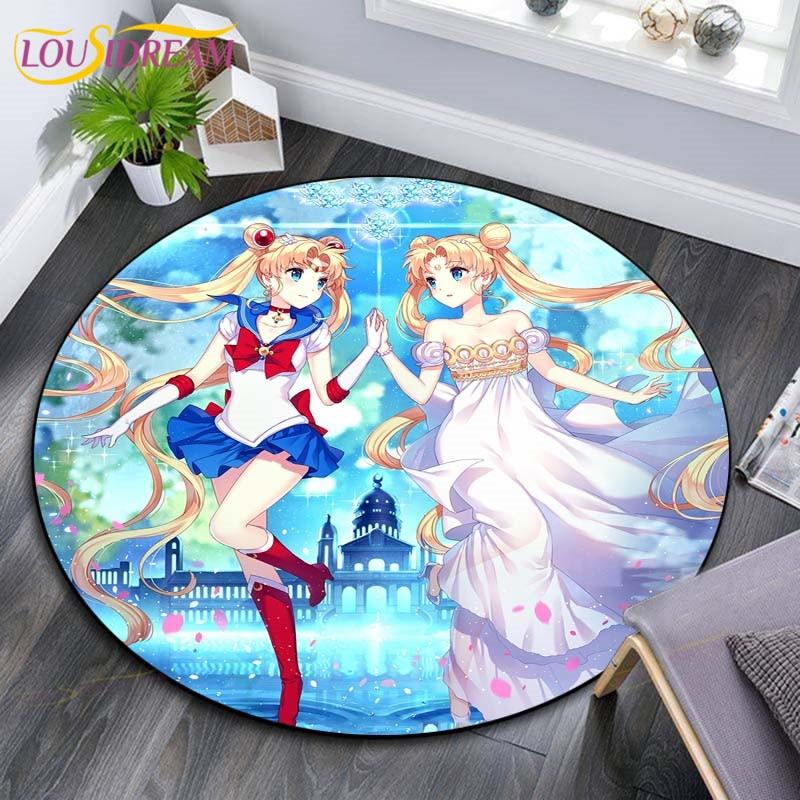 Sailor Moon Rugs Anime Carpet Trending Soft Carpets and Rugs for Living Room Anti-Slip Rugs for Bedroom Round