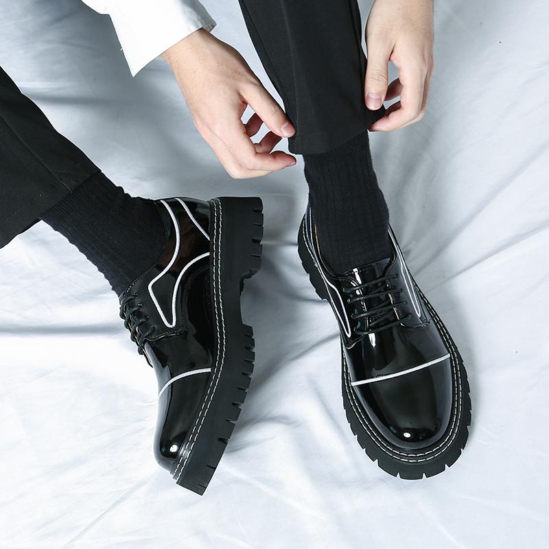 Men Oxfords Black Platform Elevator Punk Lacing Shoes Height Increase Thick Sole Leather Shoes