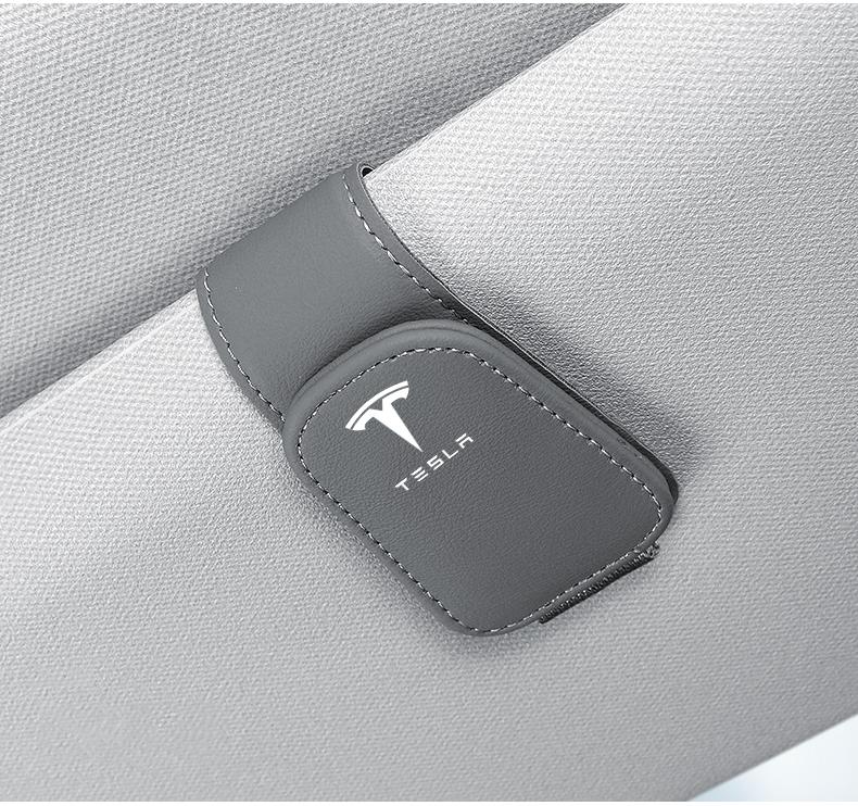 Tesla Car Glasses Holder Universal Sun Visor Clip Sunglasses Holder Microsoft Leather Eyeglasses Hanger Ticket Clip glasses