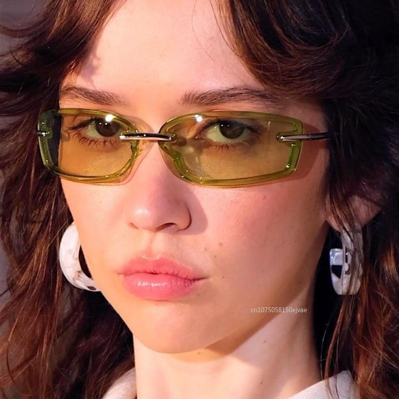 Rimless Y2K Candy Color Sunglasses Metal Small Square Frame Sunglasses Women Men UV Protection Women's Sun Glasses Eyewear