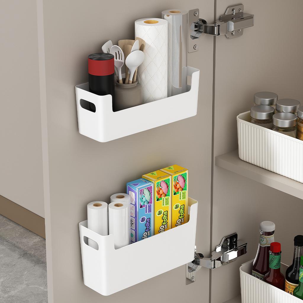  Wall Mounted Cabinet Plastic Storage Rack Multifunctional Punch Free Fridge Door Storage Holder Kitchen Storage Organiz