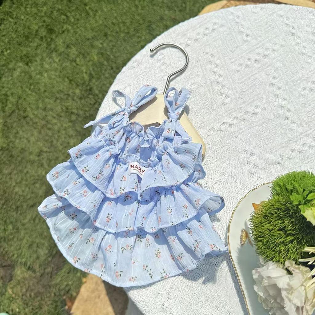New Spring Summer Pet Dresses Puppy Dog Outfits Print Multilayer Lace Sling Princess Dress for Small Medium Dog Pet Clothes