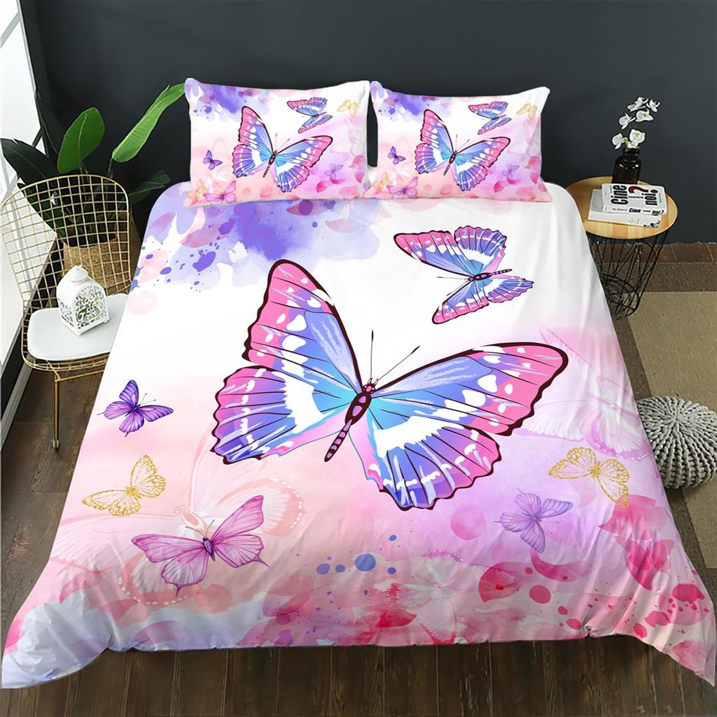 Butterfly Bedding Set Twin Queen Rustic Butterflies Duvet Cover,Watercolor Comforter Cover Romantic Quilt Cover for Girls Woman