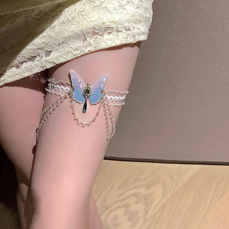 Adjustable Butterfly Lace Anklet With Flowing Tassels Two Way Leg Chain Jewelry For Casual Or Formal Occasions