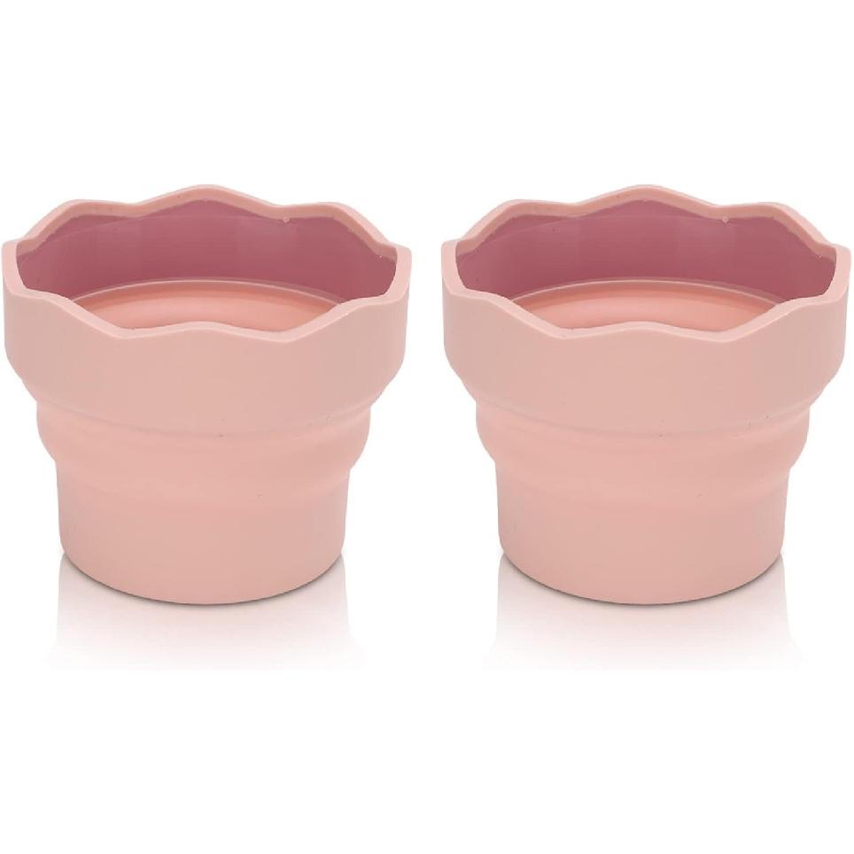 2Pcs Collapsible Paint Brush Washer, Brush Holder Cleaner Painting Water Cup Portable Silicone Washing Bucket for Watercolor Oil Painting(Pink)