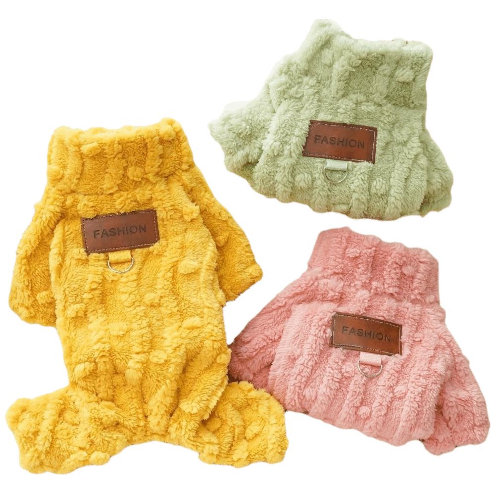 Plush Cat Winter Sweater Pink Green Yellow Pet Clothing New Fleece Jumpsuit  Indoor Wear