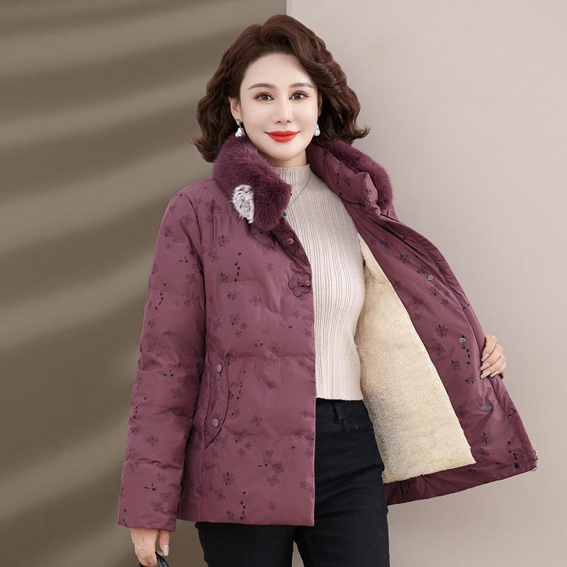 Middle-aged Winter Clothes Plus Fleece Coat Winter Cotton-padded Jacket Thickened Cotton-padded Jacket for Elderly Women