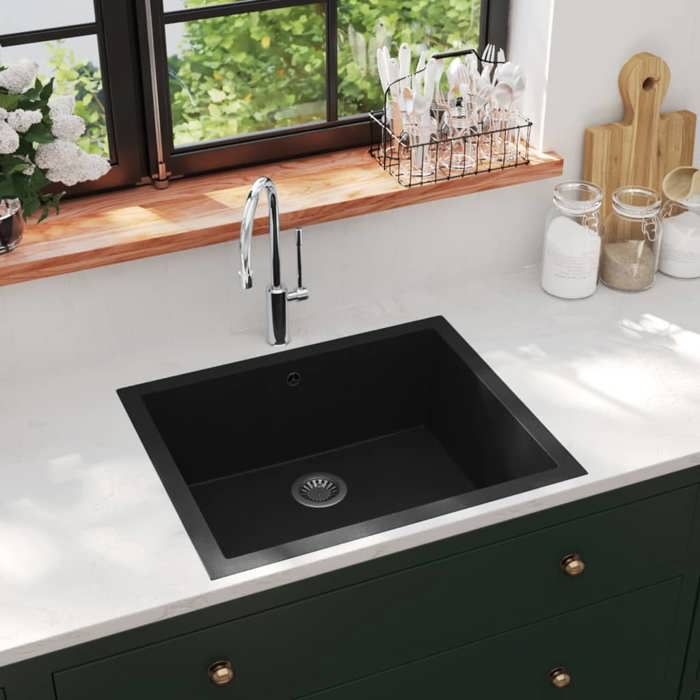 VidaXL Evier de Cuisine avec Trou de Trop-plein Evier Encastré Extra-profond Evier Carré Décoration de Cuisine Intérieur 147069