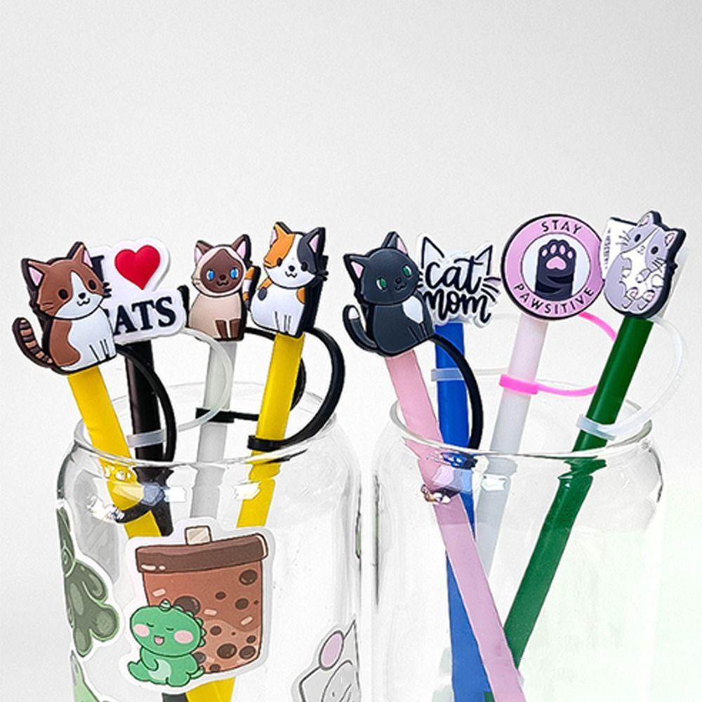 Silicone Straw Plug Cartoon Cat Drinking Dustproof Cap Creative Straw Tip Covers  Cup Accessories