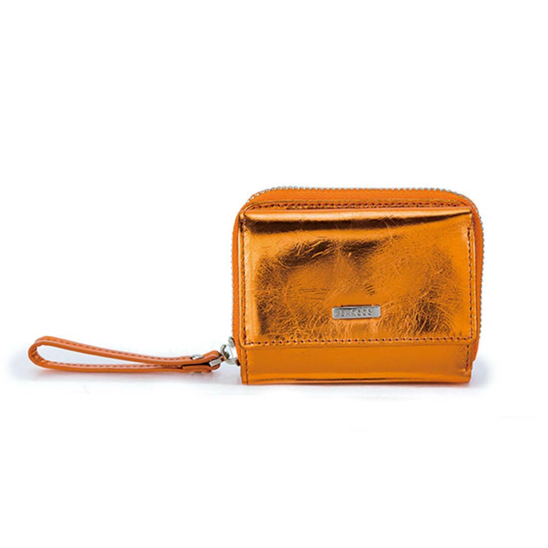 

Barcos Metallic Leather Compact Trifold Wallet for Women, Slim Mini Wallet with Card Slots, Bill Compartment, Round Zipper, Wide Opening Divider,