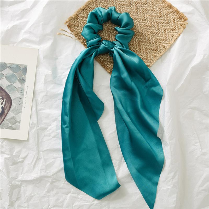 28cm Long Ribbon Satin Scrunchies Solid Color Fashion Bow Ponytail  Hair Ties Women Girls Elastic Hair Bands Headwear Accessory