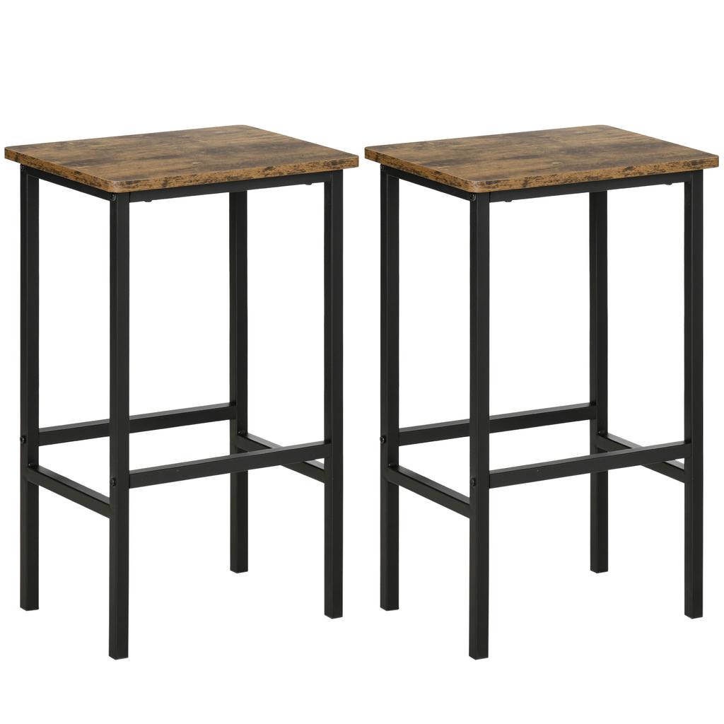 Industrial Bar Stools, Set of 2 Kitchen Breakfast Bar Chairs with Footrest, Counter Height Island Stools for Dining Area, Home Pub, Rustic Brown