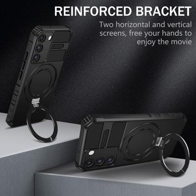 For Samsung Galaxy S22+ 5G Kickstand Cover PC+TPU Phone Case Magnetic Case