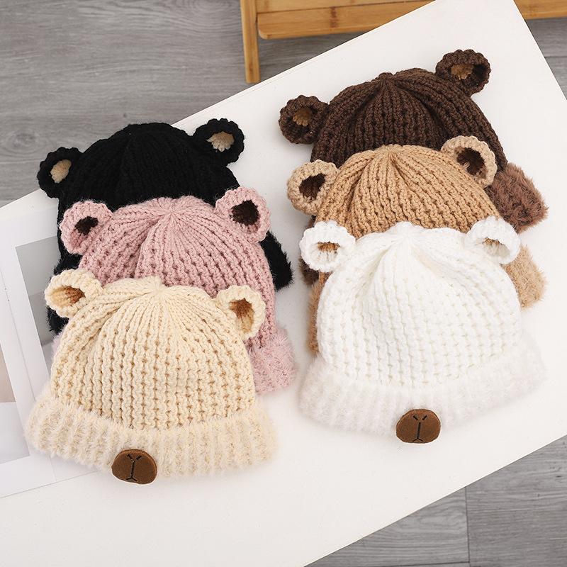 Cute Bear Hat for Women In Winter Plush New Korean Knitted Hat Versatile Warm Ear Protection Thickened Fashionable Plush