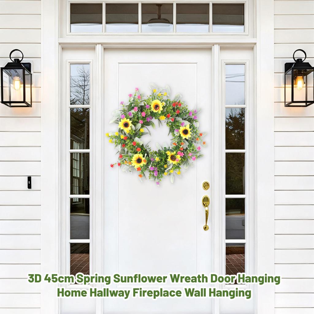 3D 45cm Spring Sunflower  Wreath Door Hanging Home Hallway Fireplace Wall Hanging