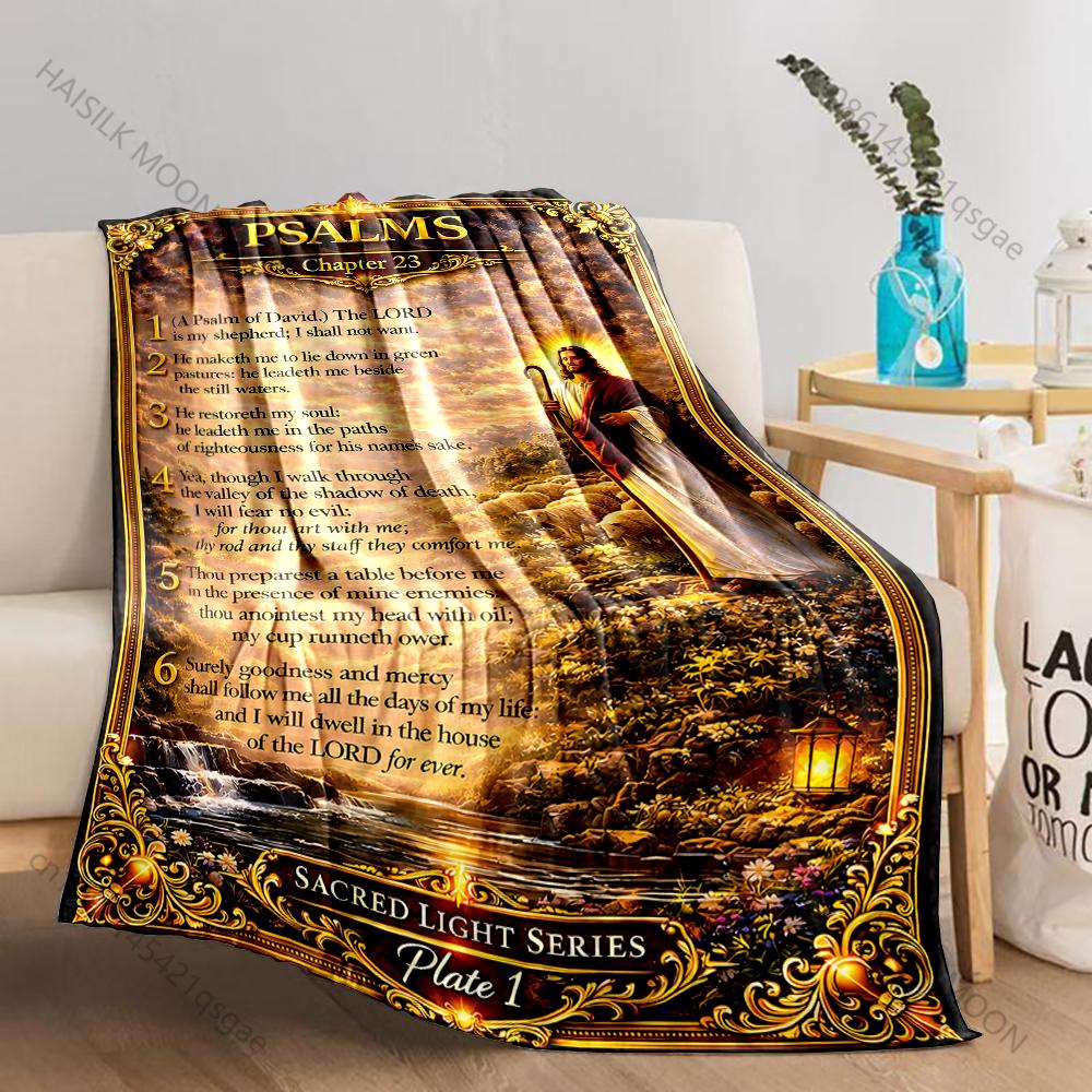 1PC Psalm Chapter 23 Scriptures Print Believer Pray Blanket Warm Soft Flannel Material Suitable for All Seasons Luxurious Gift