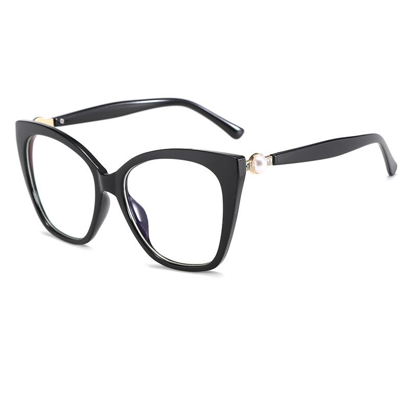 Large Frame Cat Eye Glasses Anti-Blue Light, Trendy Computer Goggles Flat Glasses With Myopia Glasses Frame